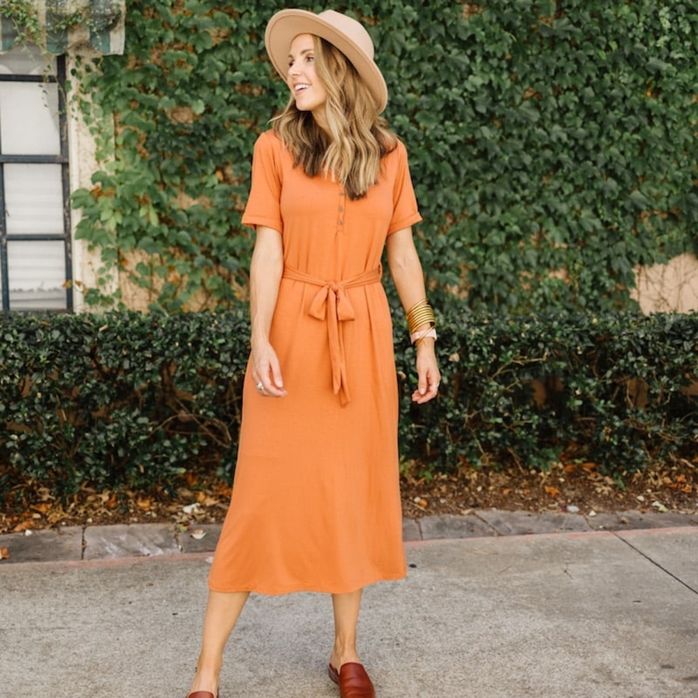 Merrick White Rust Anywhere Midi Dress Sz. Med